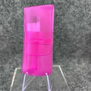 New Clinique Pink Travel Makeup Brush Set Mini Brushes Plastic 4.75” Case